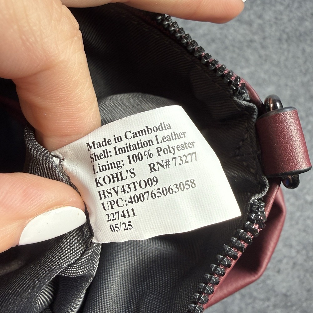 Simply Vera Vera Wang Purse Double Strap Zip Close Shoulder Bag Maroon Tote - Picture 8 of 15